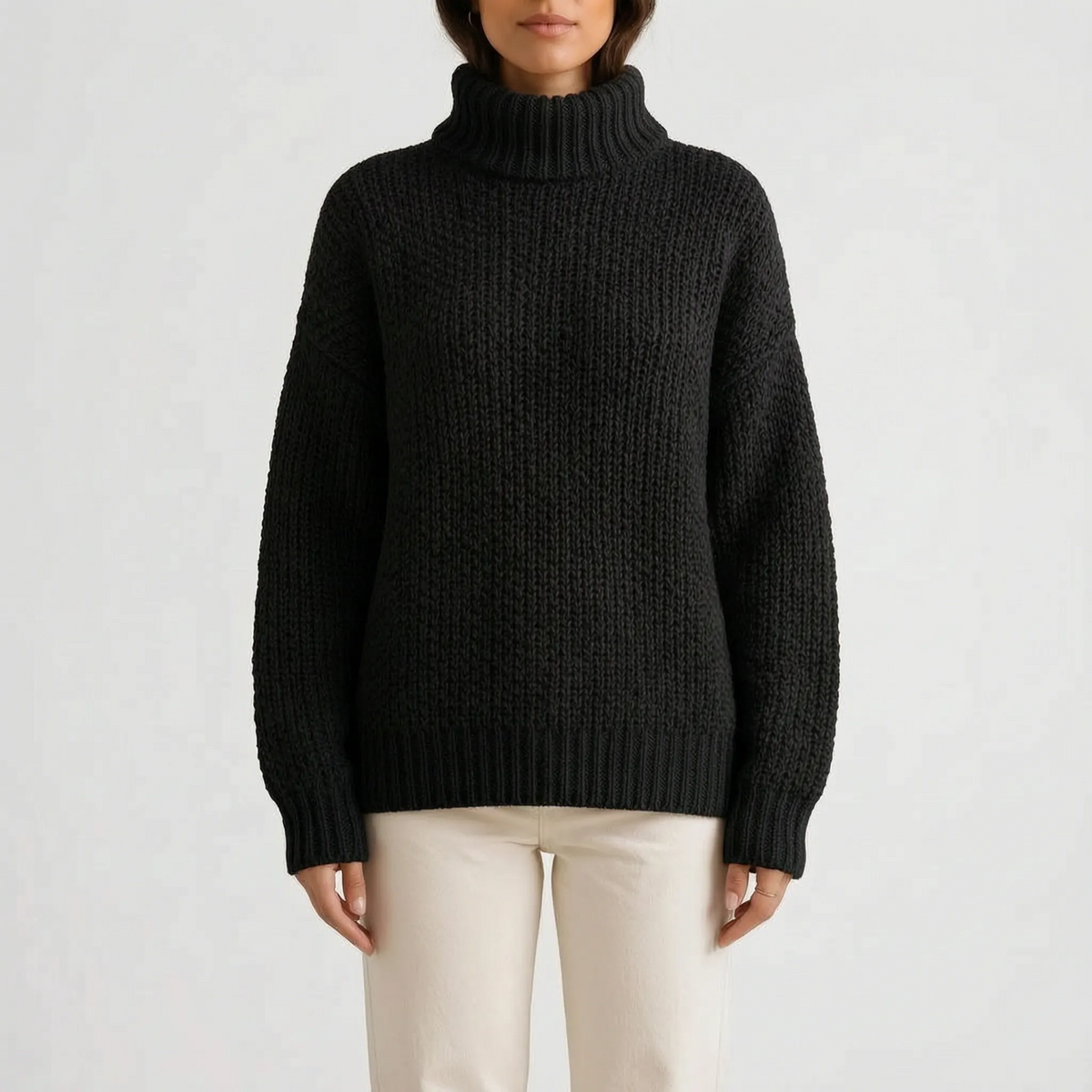 Women's oversized chunky textured turtleneck jumper with long sleeves