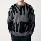 Men's grey and black abstract graphic crew neck jumper with long sleeves