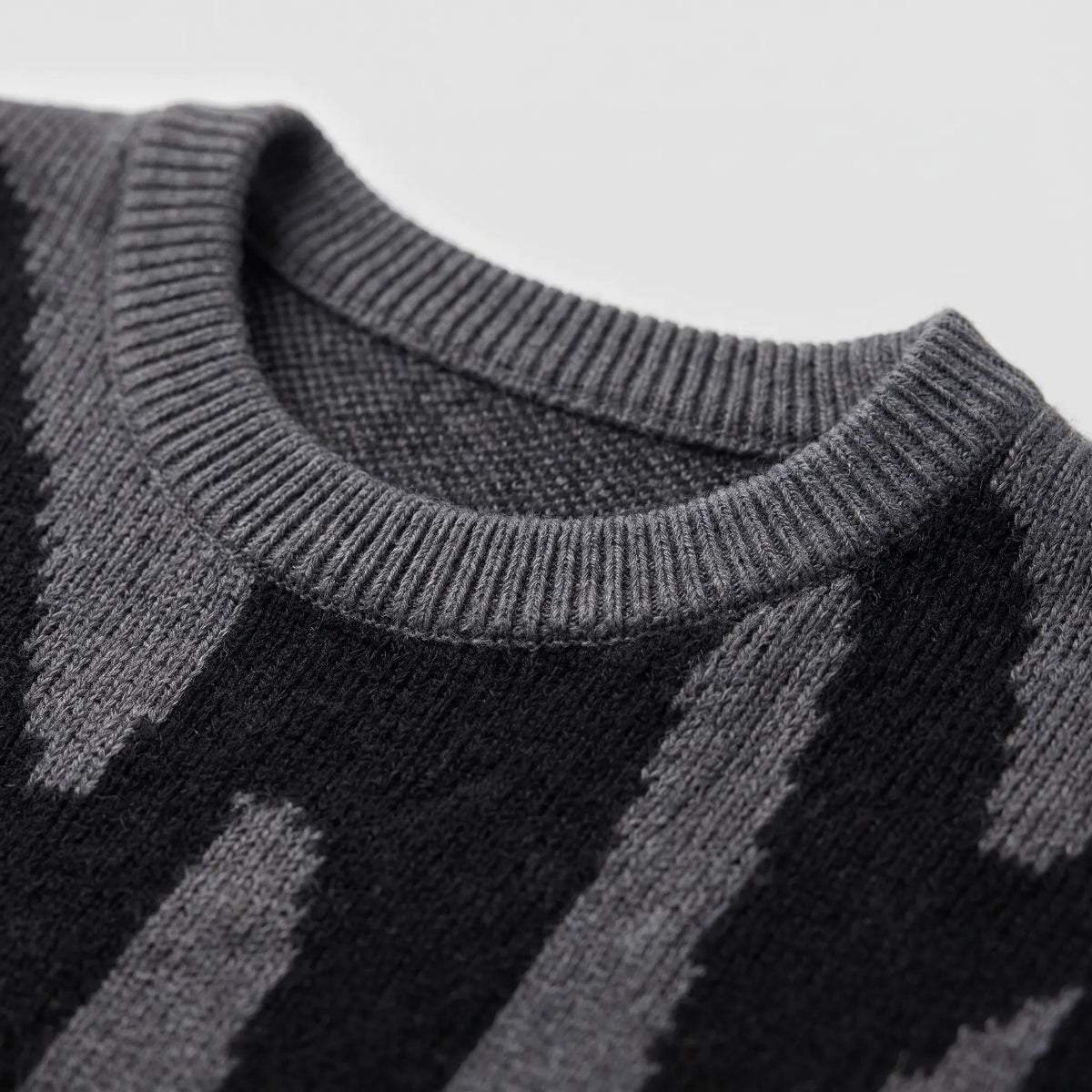Men's grey and black abstract graphic crew neck jumper with long sleeves