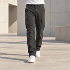 Men's relaxed fit cargo trousers with flap utility pockets and straight full-length legs