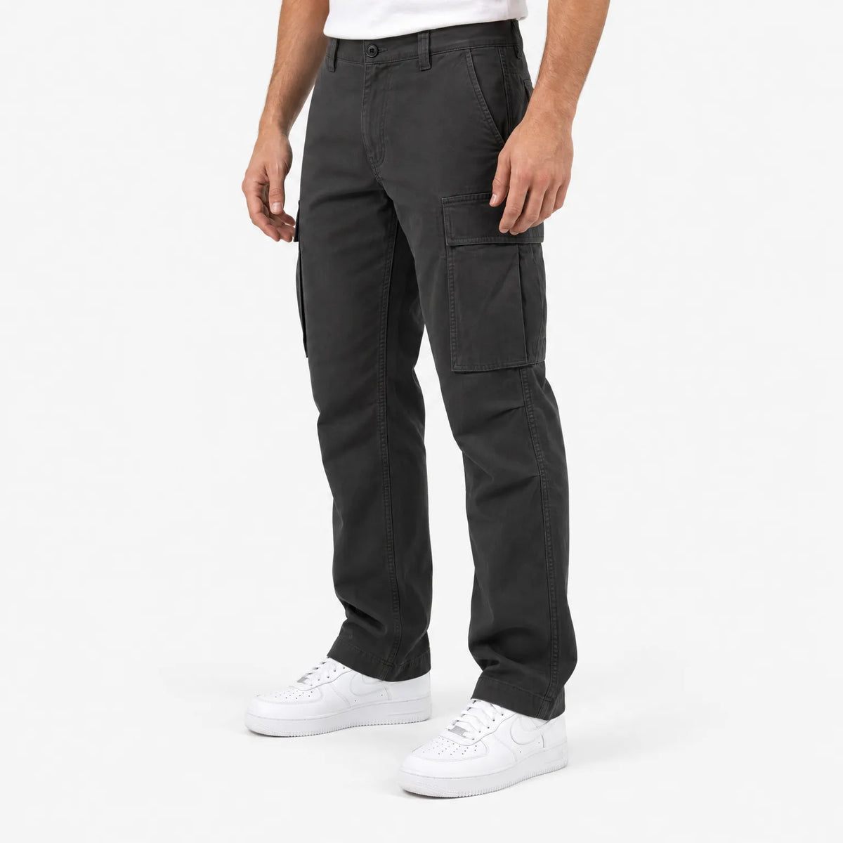 Men's relaxed fit cargo trousers with flap utility pockets and straight full-length legs