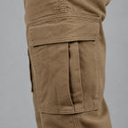 Men's relaxed fit cargo trousers with flap utility pockets and straight full-length legs