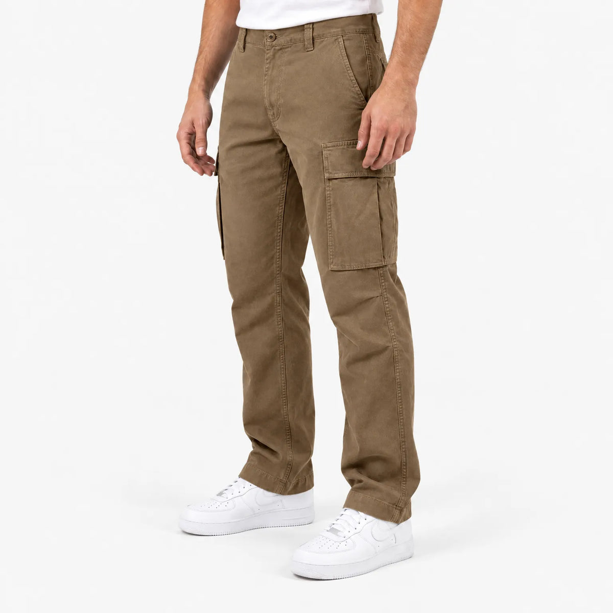 Men's relaxed fit cargo trousers with flap utility pockets and straight full-length legs