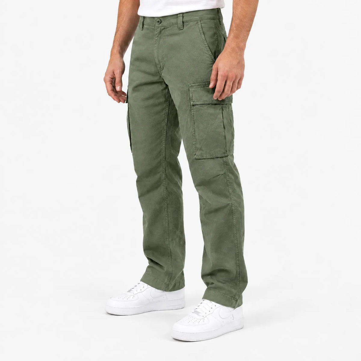 Men's relaxed fit cargo trousers with flap utility pockets and straight full-length legs