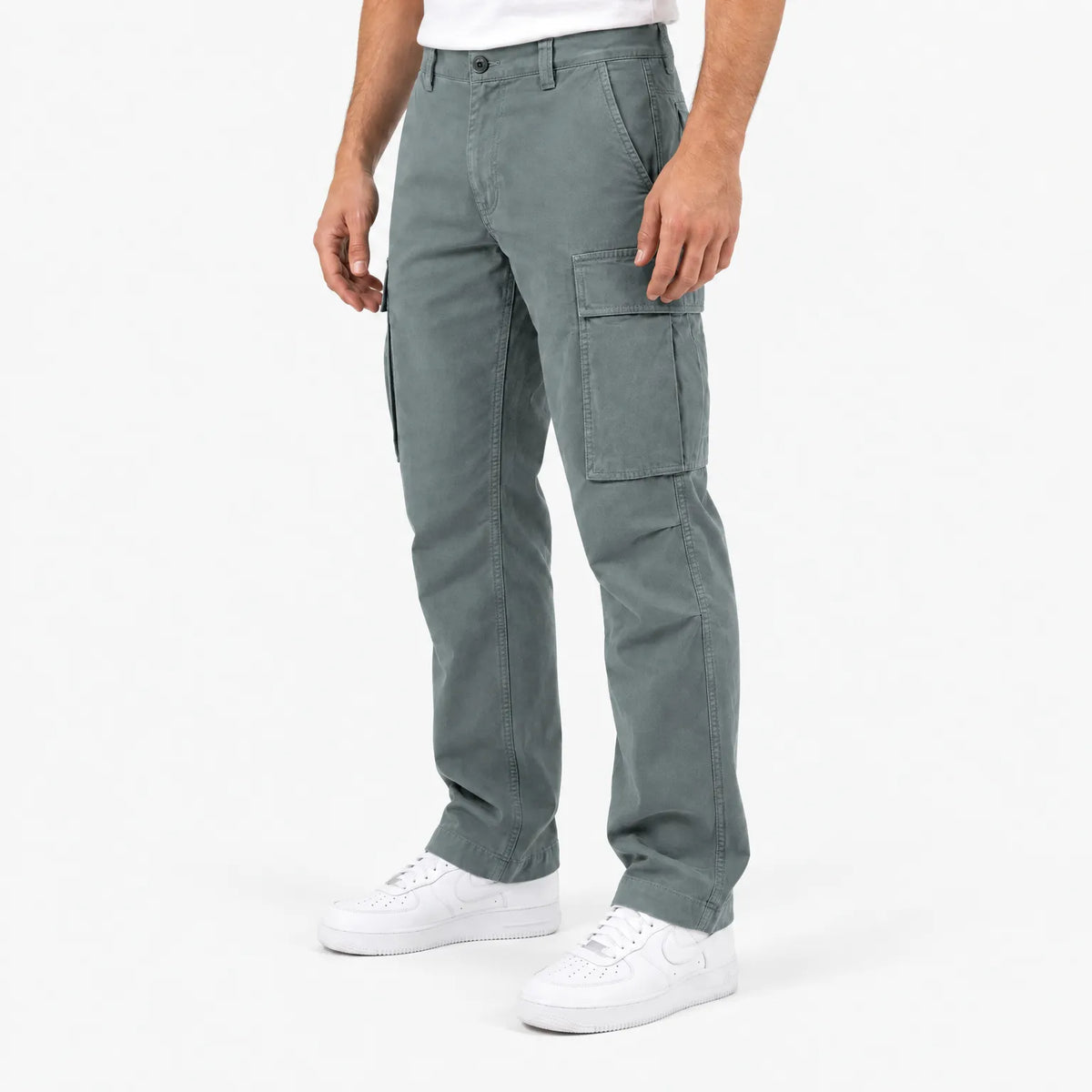 Men's relaxed fit cargo trousers with flap utility pockets and straight full-length legs