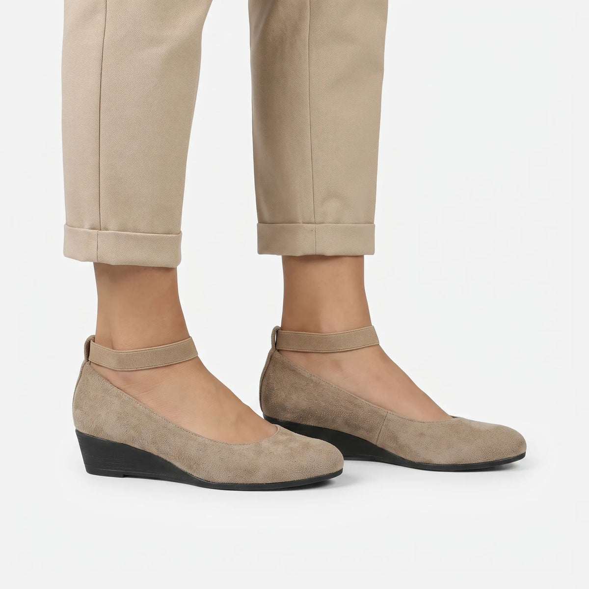 Pointed-toe wedge ballet flats with crossed ankle straps