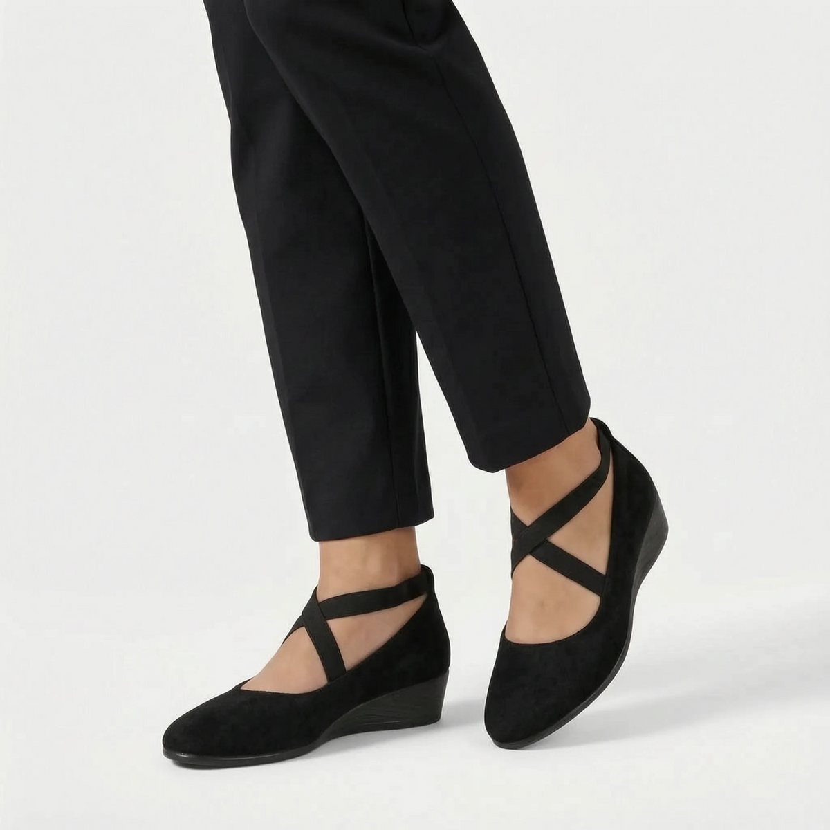 Pointed-toe wedge ballet flats with crossed ankle straps