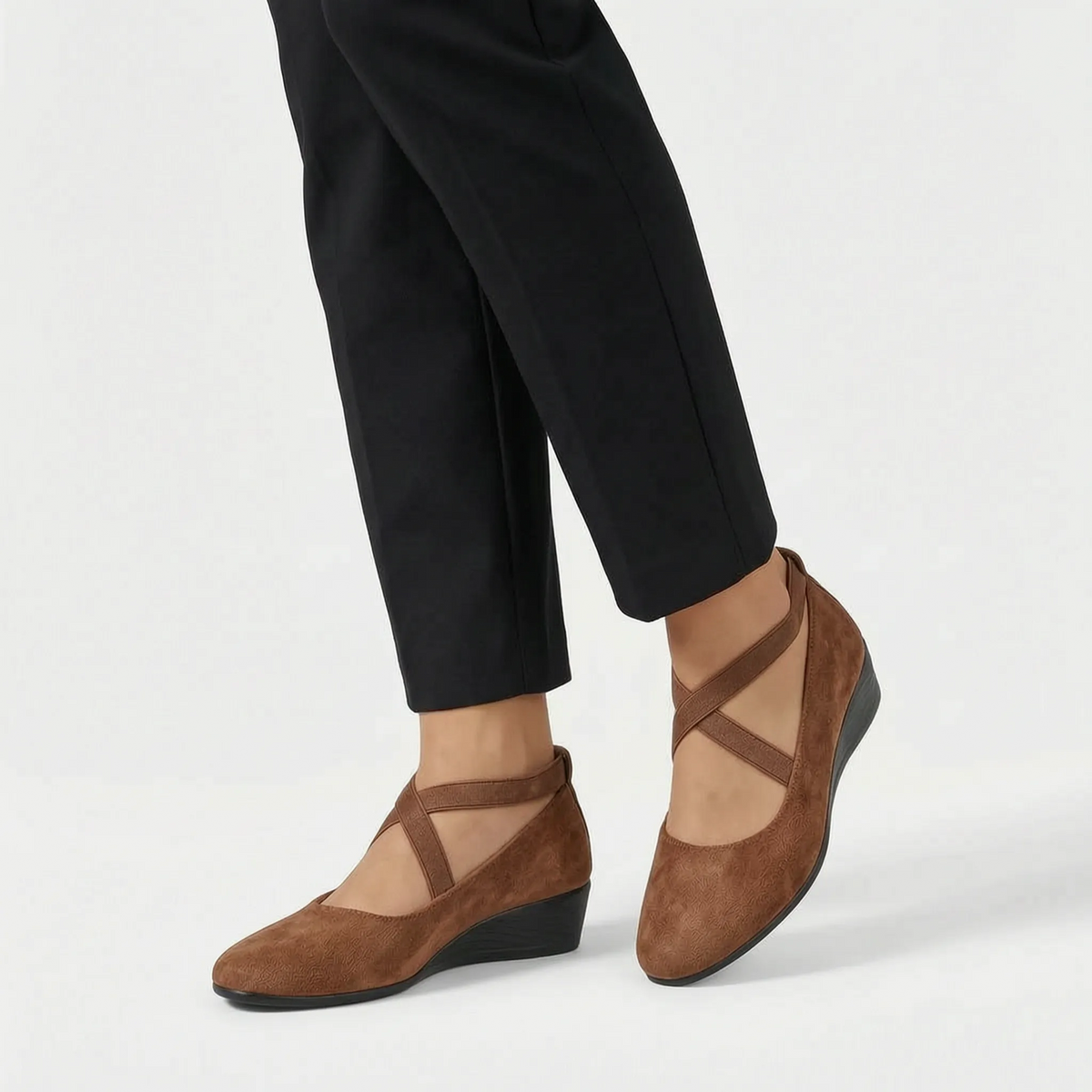Pointed-toe wedge ballet flats with crossed ankle straps