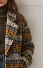 Women's checked longline coat with notched lapels and front pockets