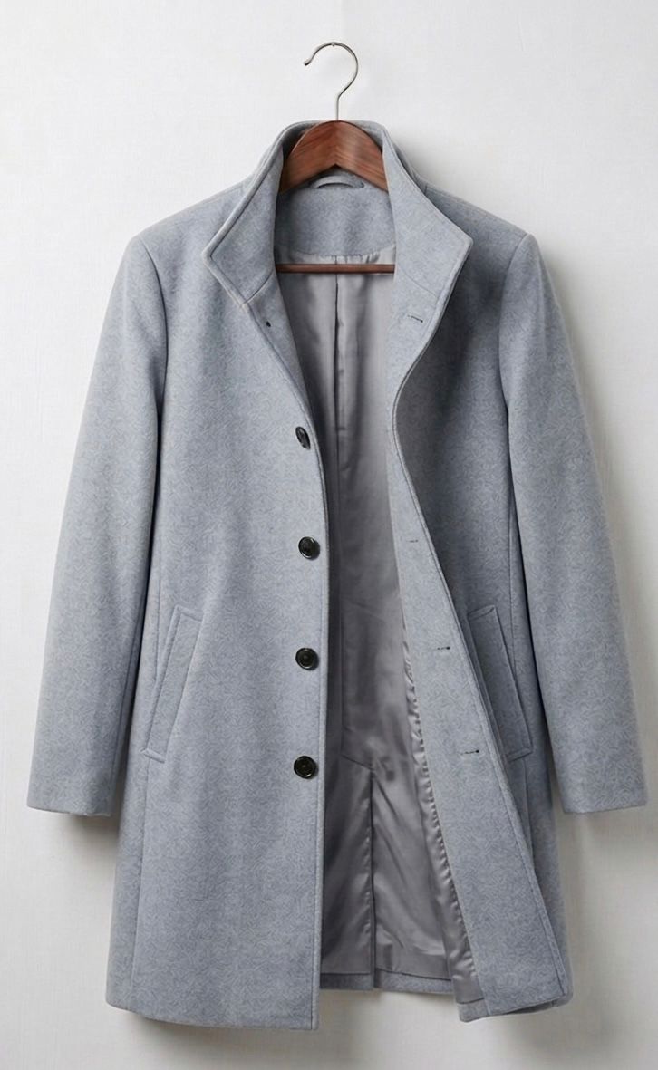 Women's long tailored coat with notched lapels, button front and welt pockets