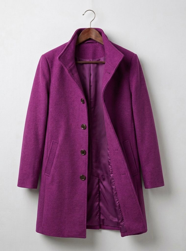 Women's long tailored coat with notched lapels, button front and welt pockets