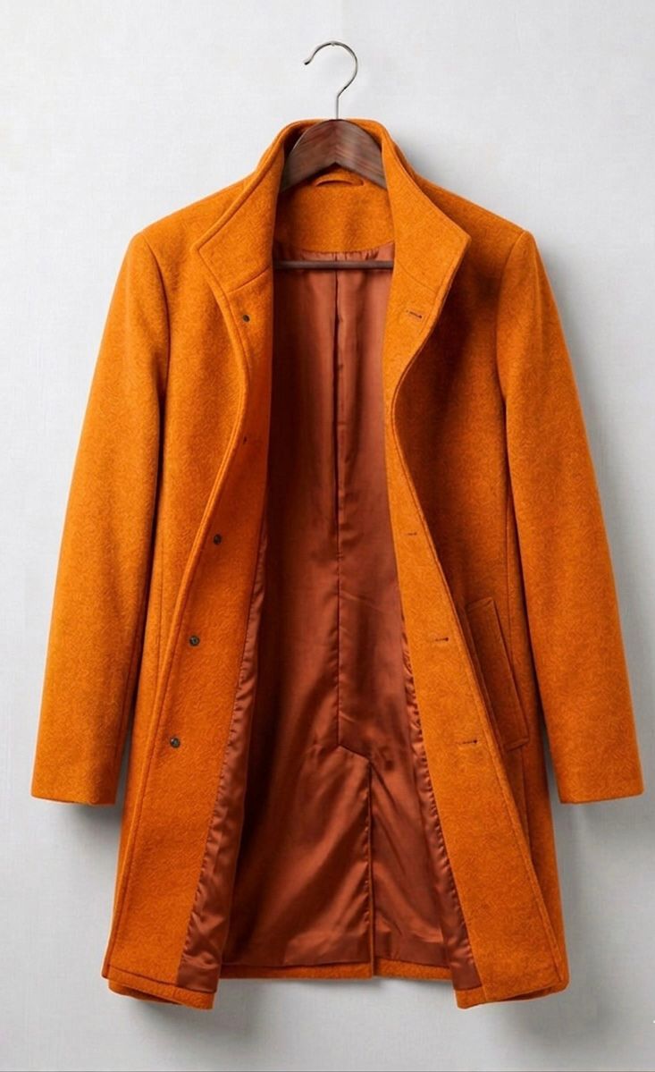 Women's long tailored coat with notched lapels, button front and welt pockets