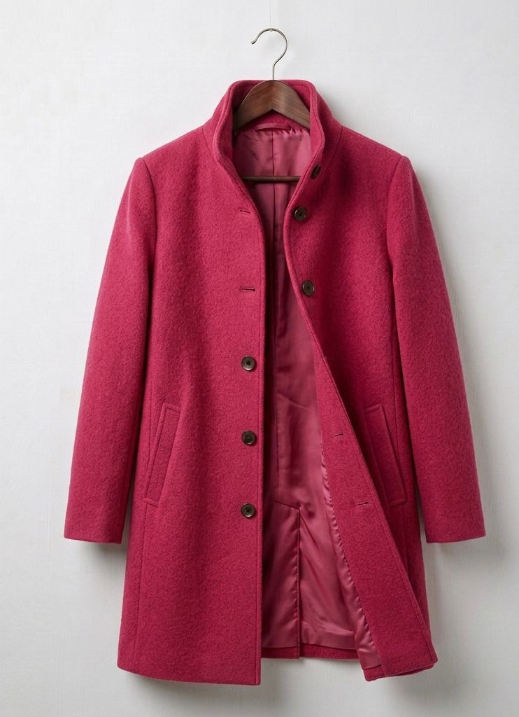 Women's long tailored coat with notched lapels, button front and welt pockets
