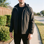 Men's hooded windbreaker jacket with full zip and zipped pockets
