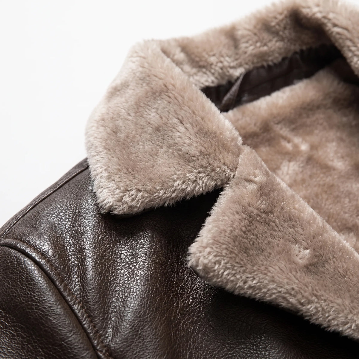 Men's textured winter coat with contrasting fleece-like trim and button front