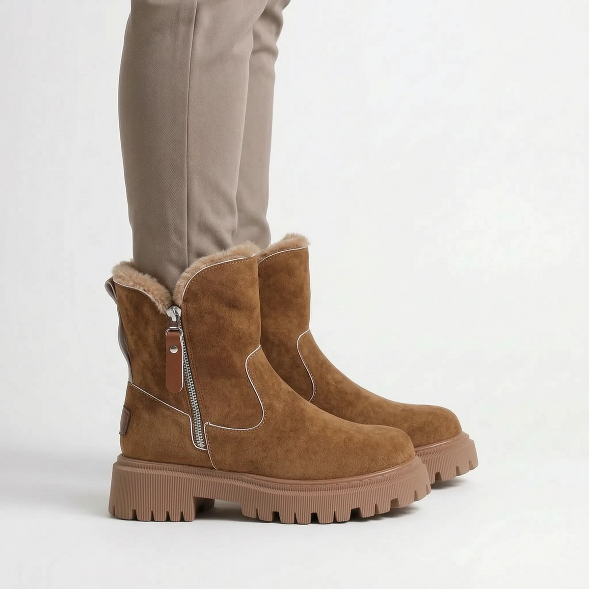 Women's lined ankle boots with side zips and chunky lug soles
