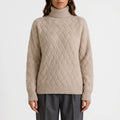 Women's textured turtleneck jumper with long sleeves and ribbed trims