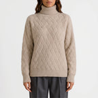 Women's textured turtleneck jumper with long sleeves and ribbed trims