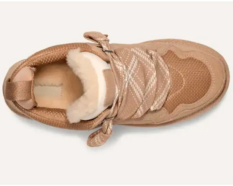 Women's high-top trainers with patterned laces and thick platform soles