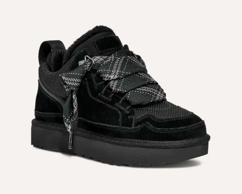 Women's high-top trainers with patterned laces and thick platform soles