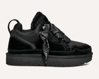 Women's high-top trainers with patterned laces and thick platform soles