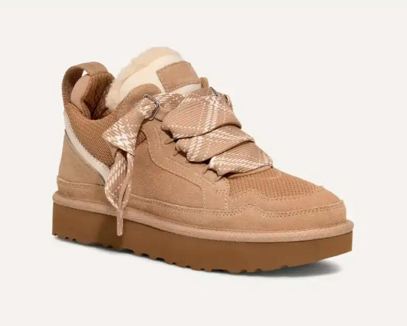 Women's high-top trainers with patterned laces and thick platform soles