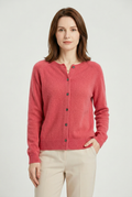 Women's long-sleeve button cardigan with V-neckline and ribbed trims