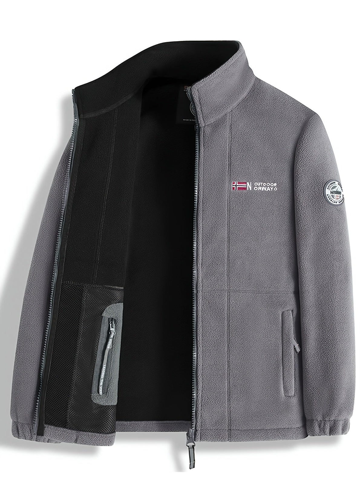 Men's full-zip fleece-textured jacket with stand collar and zipped pockets