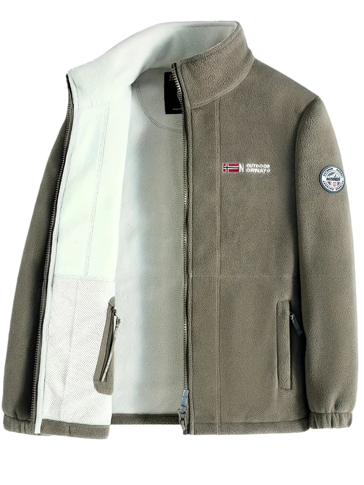 Men's full-zip fleece-textured jacket with stand collar and zipped pockets