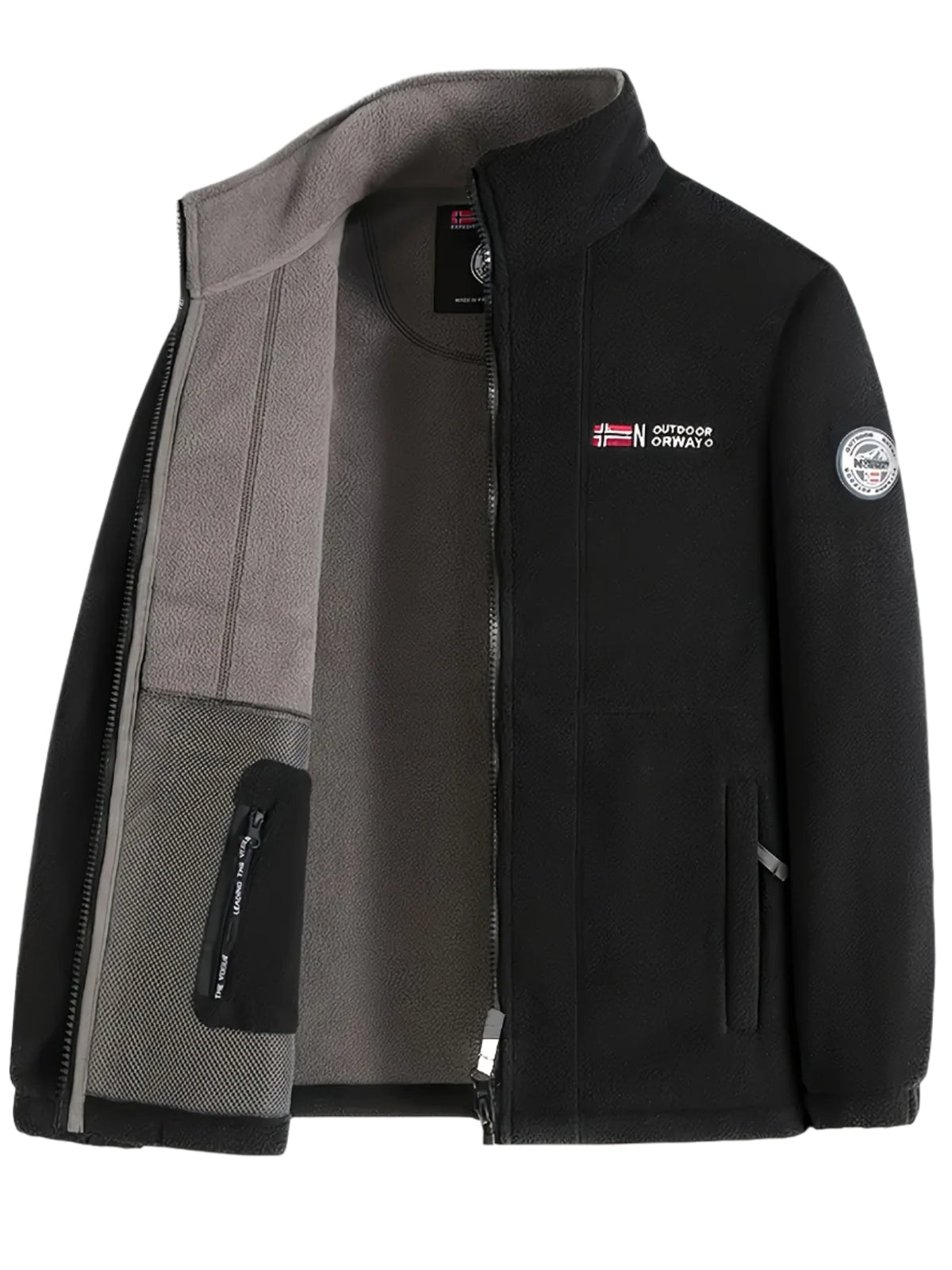 Men's full-zip fleece-textured jacket with stand collar and zipped pockets