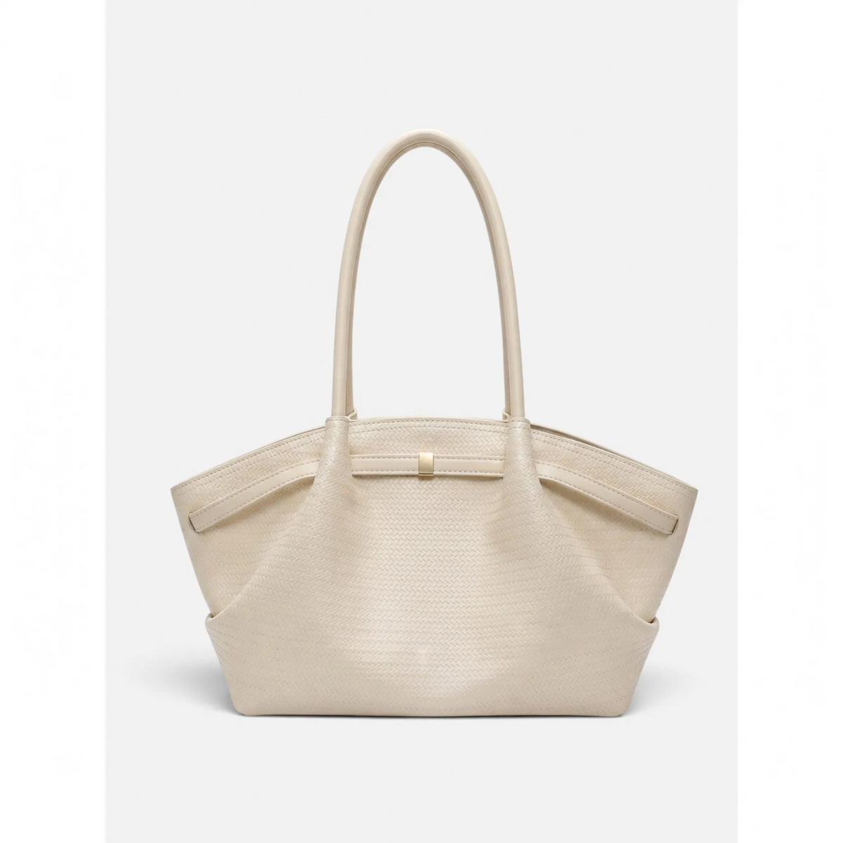 Women's textured woven trapeze tote handbag with long shoulder handles
