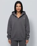 Women's oversized solid crossover hood lounge hoodie with long sleeves and ribbed trims