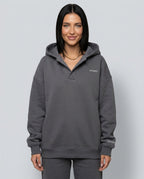 Women's oversized solid crossover hood lounge hoodie with long sleeves and ribbed trims