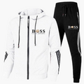 Men's hooded tracksuit set with full-zip jacket and tapered jogger trousers