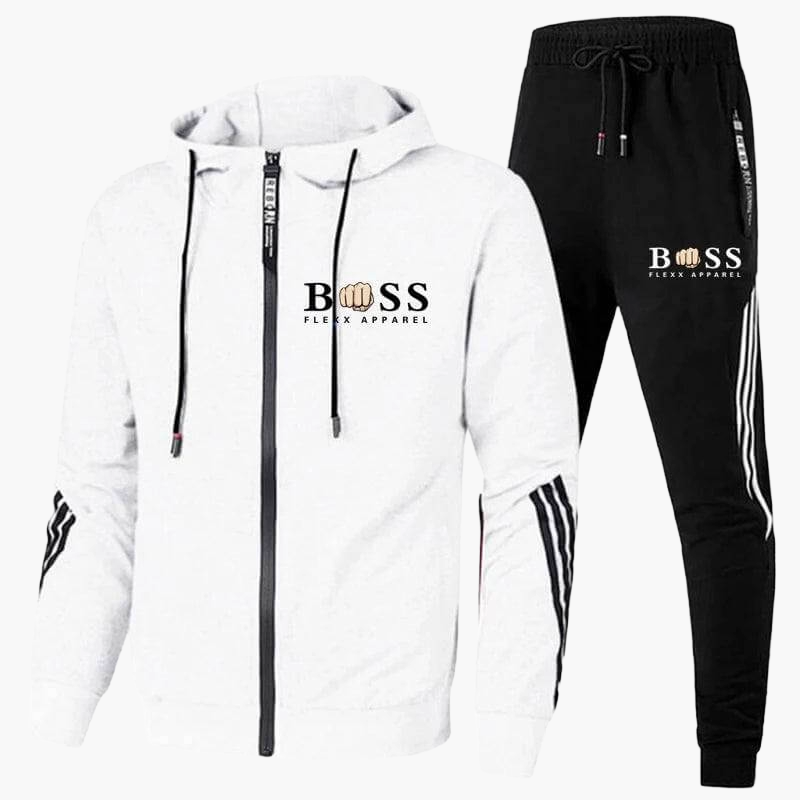 Men's hooded tracksuit set with full-zip jacket and tapered jogger trousers