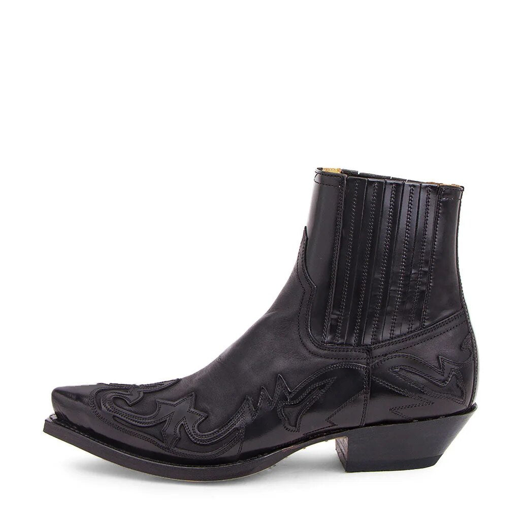 Women's pointed-toe cowboy ankle boots with western stitching