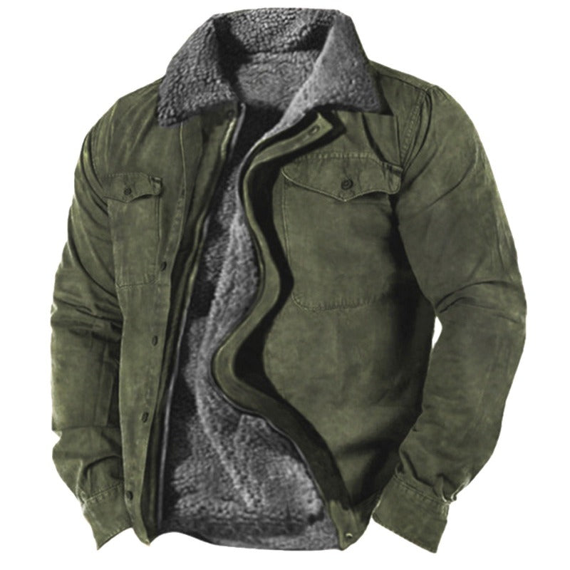 Men's winter jacket with sherpa collar, long sleeves and utility pockets
