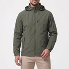 Men's hooded lightweight windbreaker jacket with full zip and zipped pockets