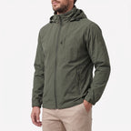 Men's hooded lightweight windbreaker jacket with full zip and zipped pockets