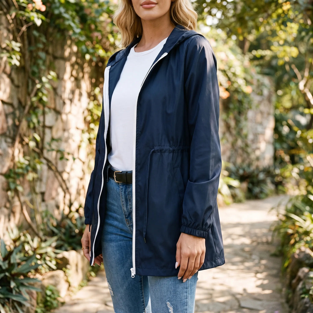 Zephyra  - Cinched Waist Hooded Windbreaker Jacket Light Outdoor Exercise