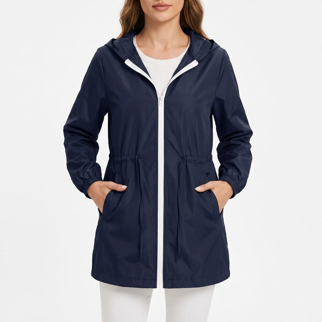 Zephyra  - Cinched Waist Hooded Windbreaker Jacket Light Outdoor Exercise