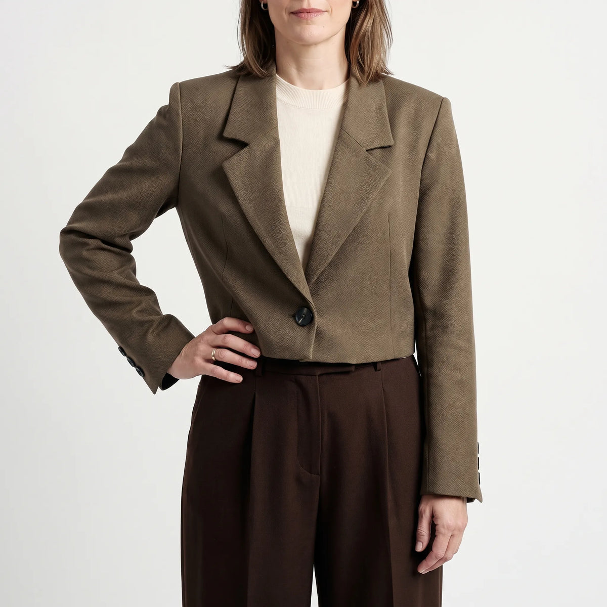 Zerris  - Single-Button Cropped Women's Blazer Layering Over Dresses
