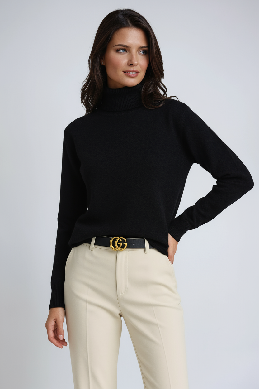 Women's ribbed turtleneck jumper with long sleeves and slim fit