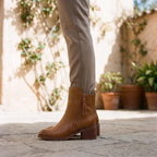 Women's plain ankle boots with round toes, side zips and block heels