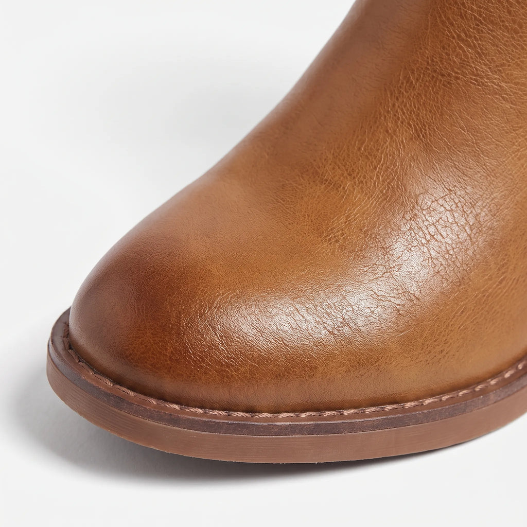Women's plain ankle boots with round toes, side zips and block heels