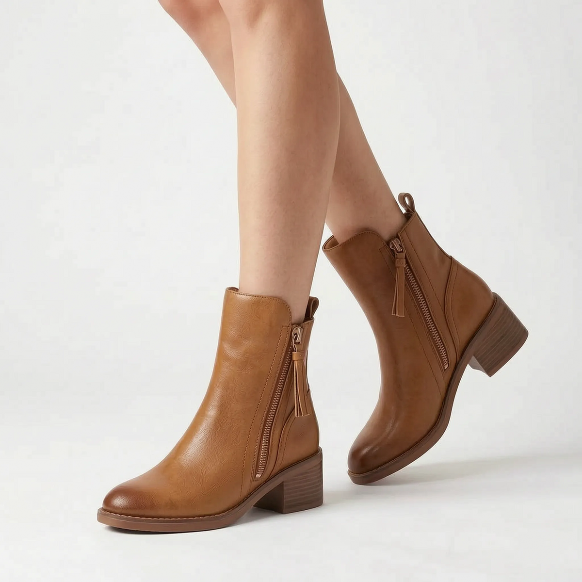 Women's plain ankle boots with round toes, side zips and block heels