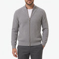 Men's ribbed zip-up cardigan with high collar and long sleeves