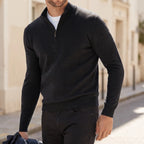 Men's plain quarter zip jumper with mock neckline and long sleeves