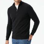 Men's plain quarter zip jumper with mock neckline and long sleeves