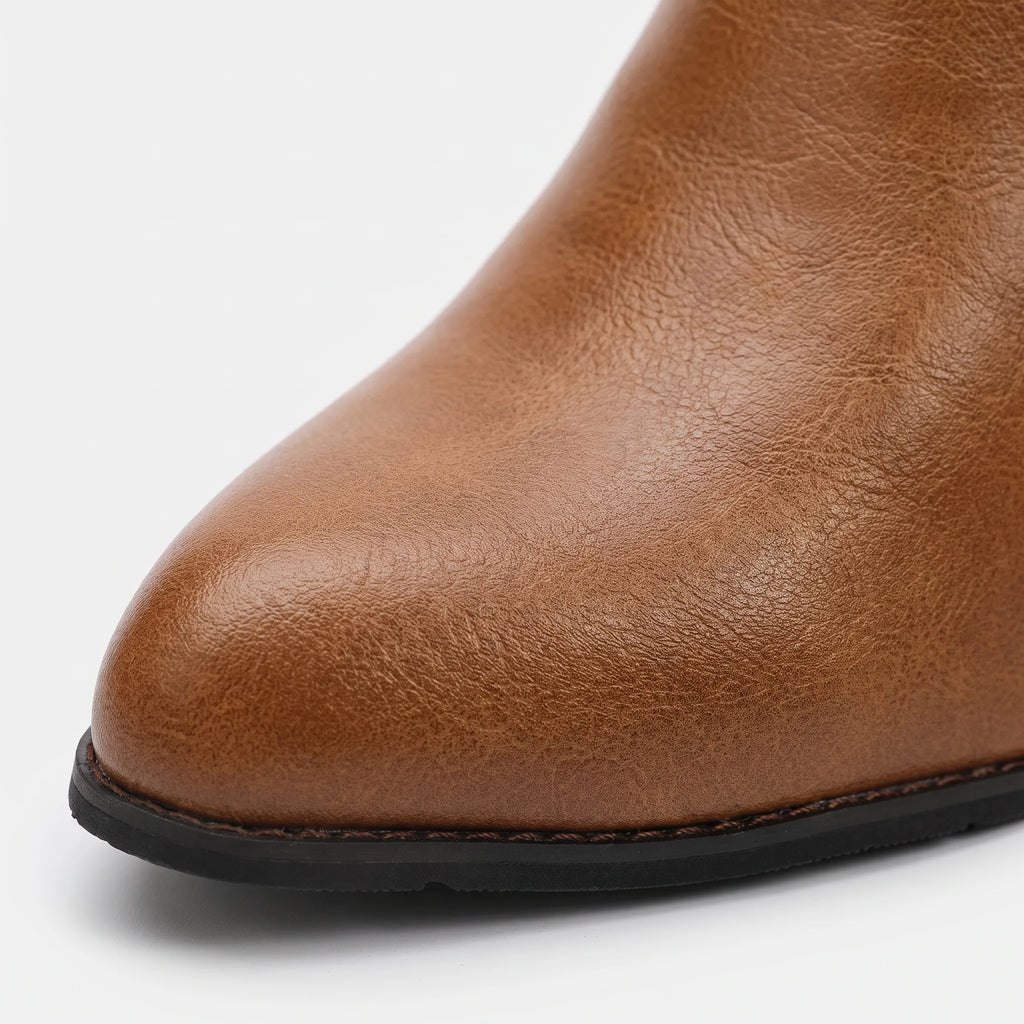 Women's ankle boots with almond toes, side zips and high block heels